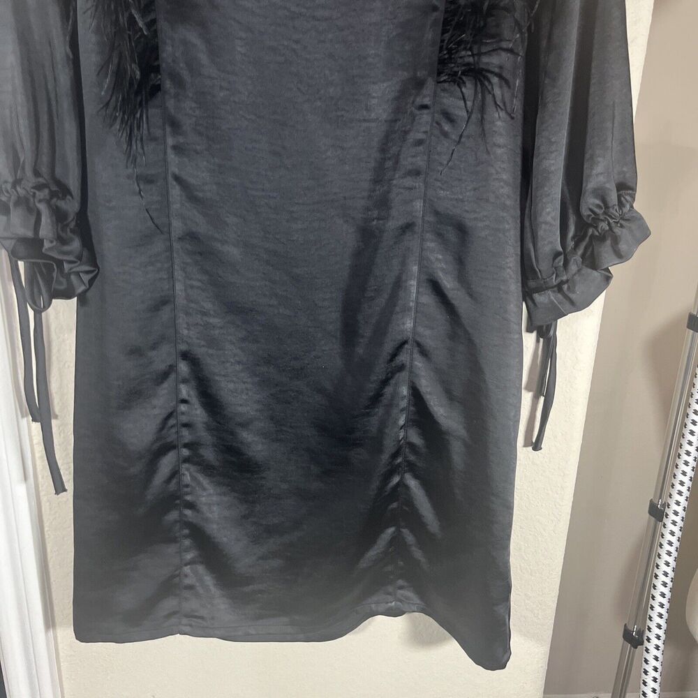 NEW‎ Anthropologie Eva Franco Black Cocktail Dress Sz XS feather fringe Faulkner - Picture 4 of 10